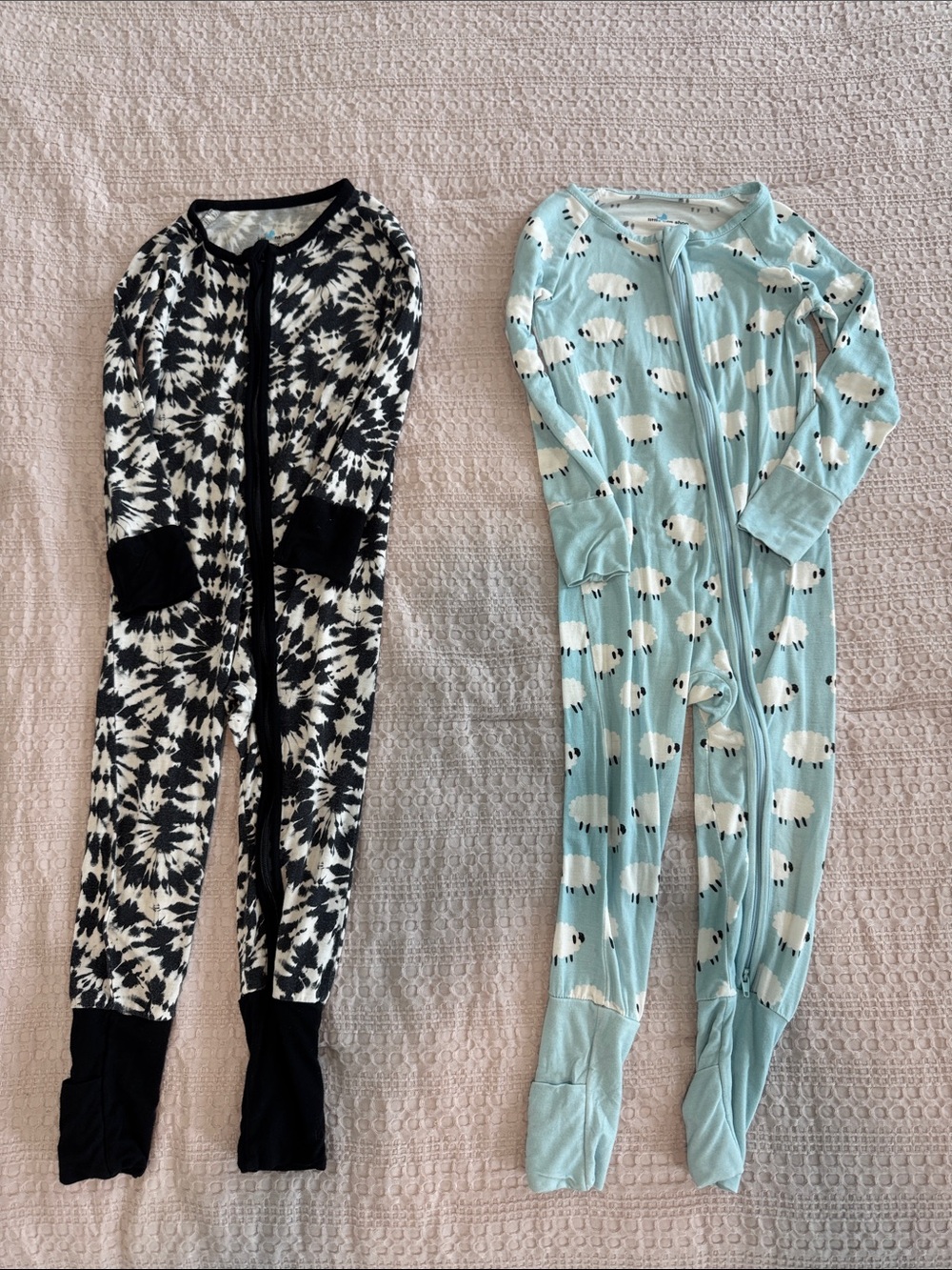 Kids Black & White Tie-Dye and Blue Sheep bamboo pajama bundle